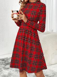 SHEIN LUNE Tartan Print Mock Neck Dress