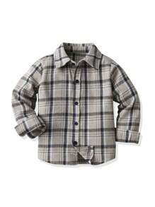Young Boy Long Sleeve Plaid Shirt - Multicolor - View 1