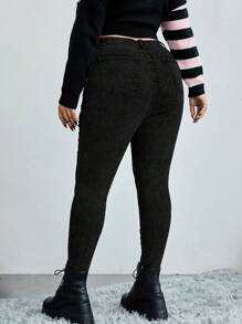 SHEIN EZwear Plus Size Women's Slim Fit Denim Jeans - Black - View 2