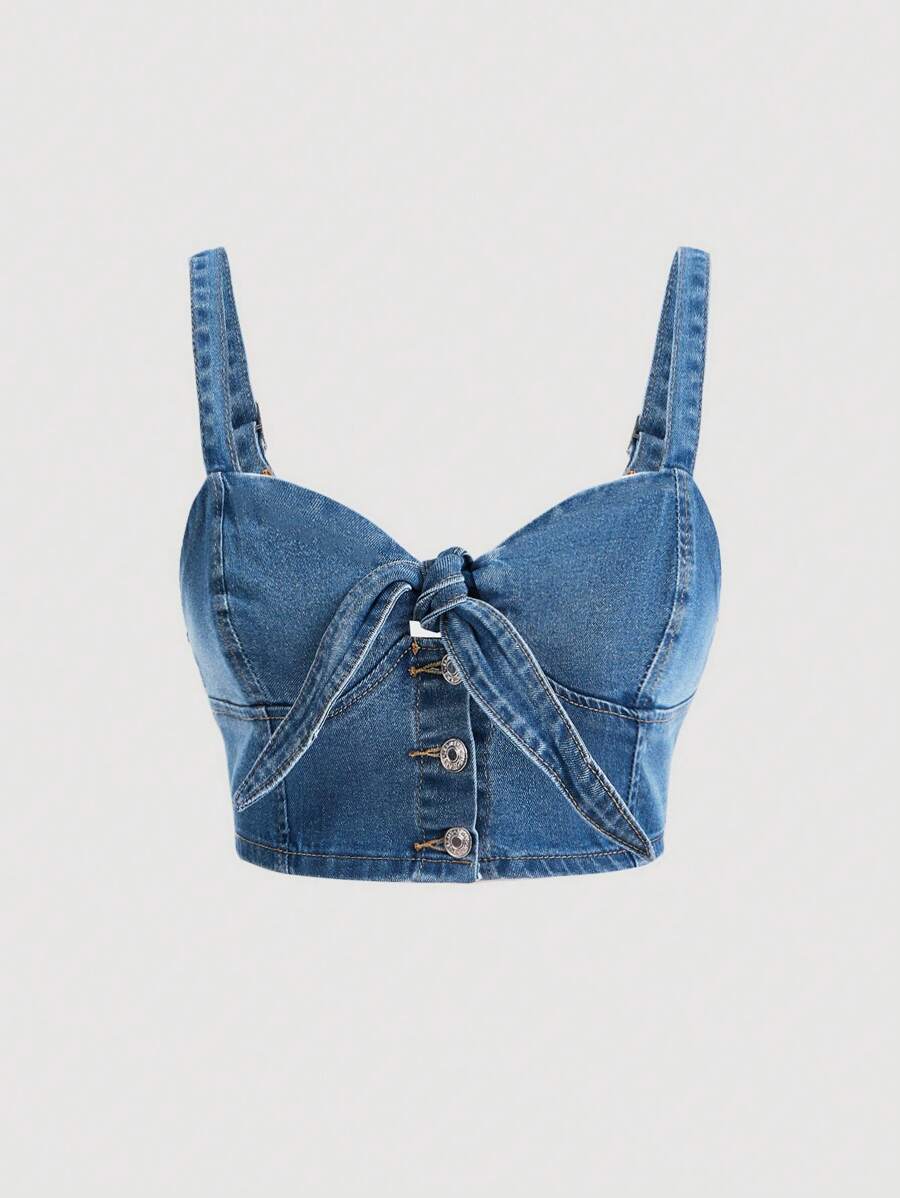 SHEIN MOD Denim Áo ba lỗ Áo - Rửa nhẹ - Xem 1