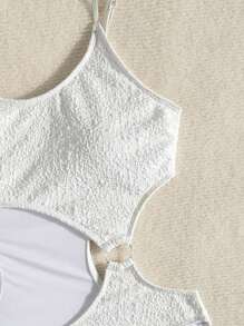 SHEIN Swim 夏季纯色镂空细肩带连体泳衣