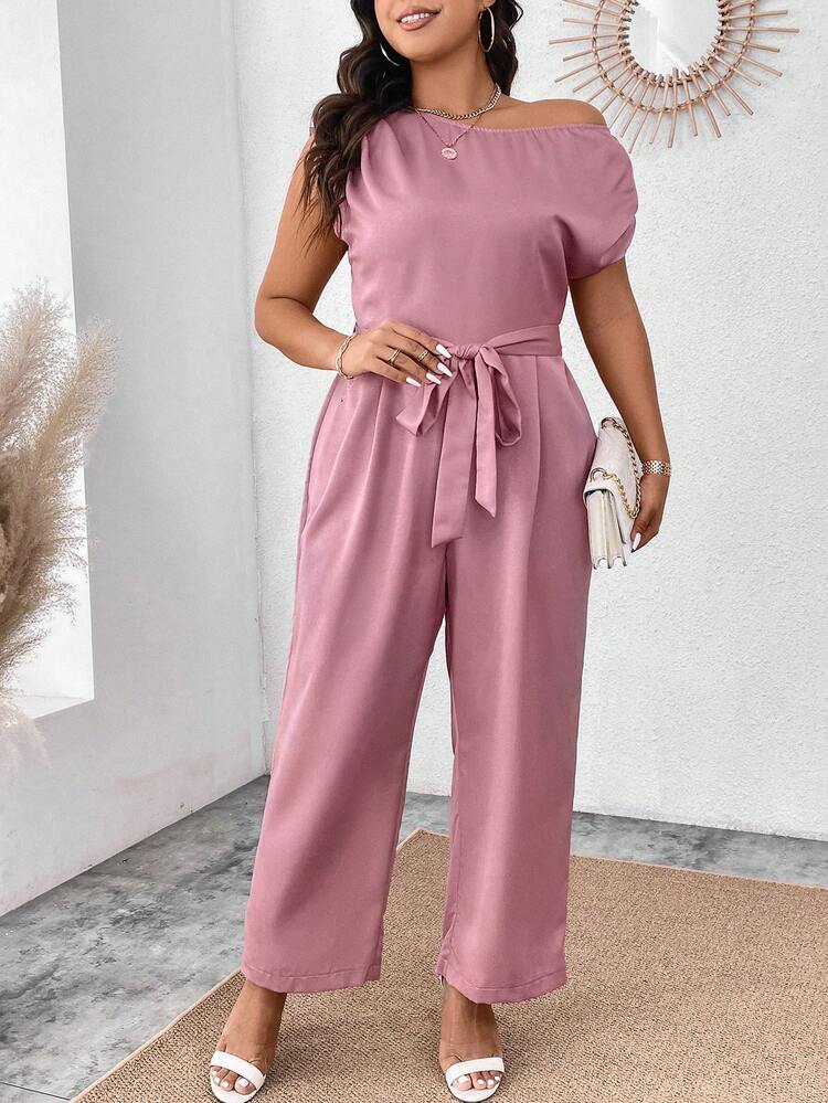 Plus Size Women's Jumpsuit With Waist Belt