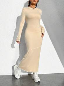 SHEIN EZwear Vestido Largo De Corte Ajustado Y Delgada - Caqui - Ver 5