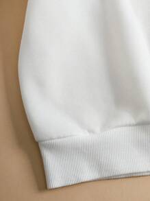 SHEIN EZwear 女性字母印花絨布運動衫 - 白色 - 查看 4