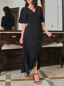 Shein 中長蓬鬆短袖交叉寬裙裝