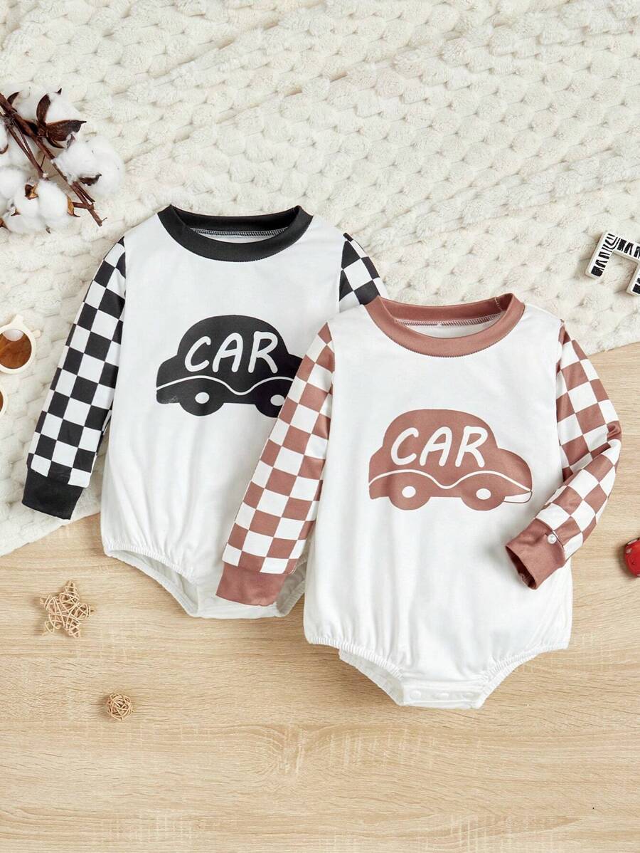 Em bé Con trai Dễ thương In Ô tô Kẻ sọc Áo liền quần chặt , Thích hợp Đối với Hằng ngày , Giải trí Mặc , Ngày lễ & Kỳ nghỉ - Nhiều màu - Xem 1
