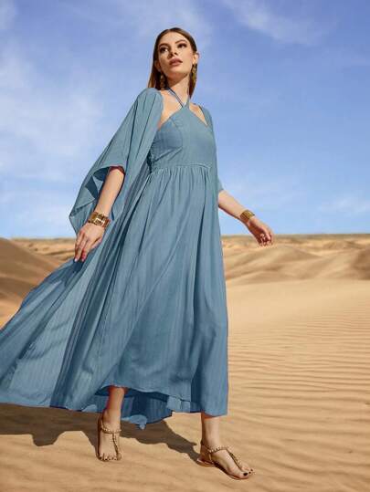 Al Najma Vrouwen Vleermuis mouw Jas En Halterhals Jurkset