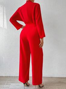 RosyDaze Deep V-Neck Batwing Sleeve Jumpsuit For New Year Clothes - Red - View 2