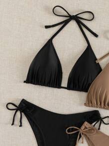 SHEIN Swim Conjunto de traje de baño de unicolor para mujer, ideal para festivales de música de verano - Multicolor - Ver 5