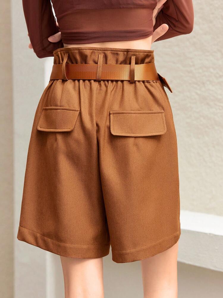 High Waist Casual Brown Shorts