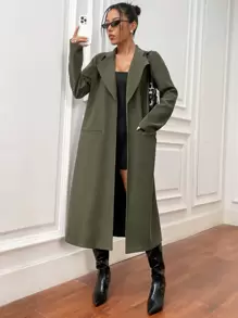 Flirla 純色鈕領夾克 - 墨綠色 - 查看 6