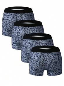 4 Piezas De Calzoncillos Cortos Estampados Para Hombres