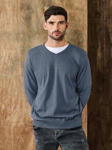 RueChic Men 1pc Solid V Neck Sweater - Blue - View 5