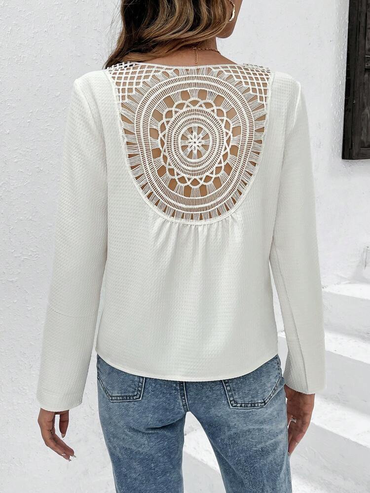Crochet Patchwork Long Sleeve Shirt Fall Cloth For Women