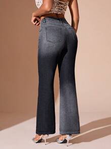 SHEIN BAE 女式低彈喇叭牛仔褲 - 深灰色 - 查看 2