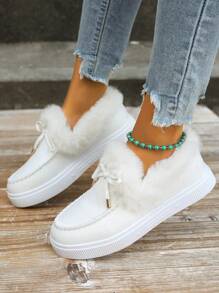 Women's Snow Boots, Thermal Lined, Slip-On, Korean Style, Anti-Slip Flat Shoes - White - View 1