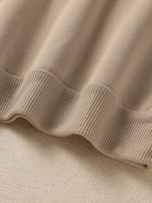 SHEIN LUNE 大尺碼女性蒙娜麗莎圖案印花抓毛衣 - 卡其色 - 查看 5