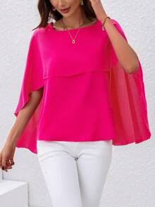 SHEIN Clasi Blusa De Manga Con Capucha Y Color Sólido - Rosa Fucsia - Ver 3
