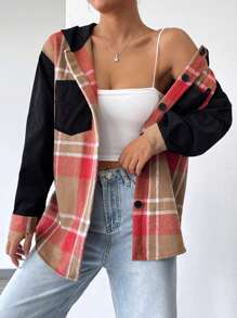 SHEIN LUNE 格子拼接帽子外套 - 彩色 - 查看 3