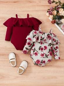 2pcs/Set Baby Girls' Floral Bodysuit Set - Multicolor - View 2