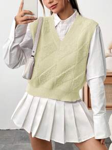 SHEIN Unity Women's Solid Color Casual Sweater Vest - Apricot - View 3