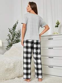 Conjunto De Pijama A Cuadros Con Corazones Para Mujeres