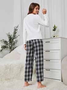 Plaid Pattern Pajamas Set - Multicolor - View 2