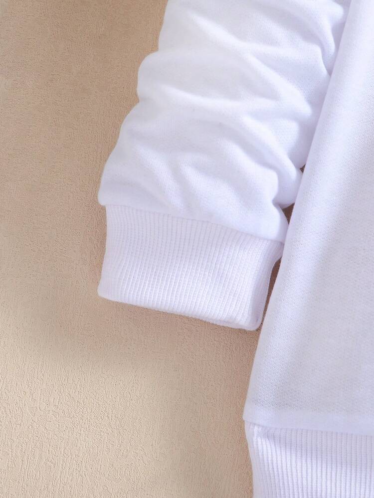 Boys Two-piece Casual Color Text Printed Long-sleeved Trousers Sweatshirt Set - White - View 5