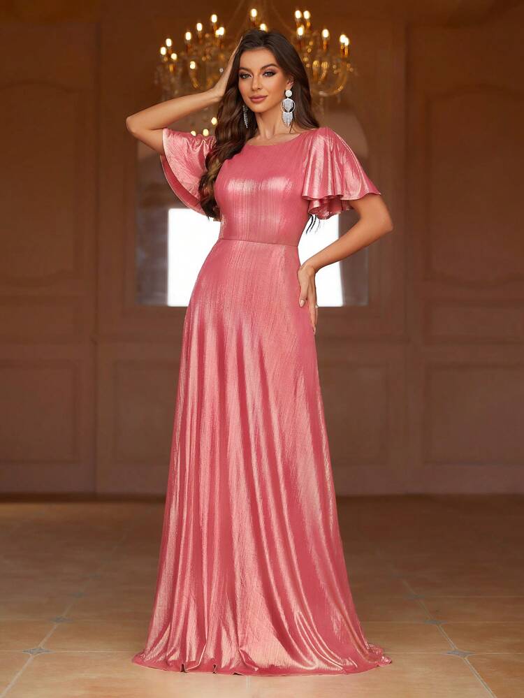 Backless Flared Sleeve Evening Party Dress