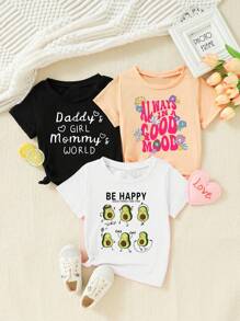 SHEIN 女童印花文字符短袖t恤 - 彩色 - 查看 1