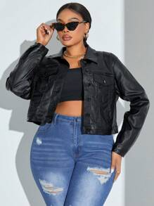 SHEIN SXY 實用口袋加大碼女士外套 - 黑色 - 查看 1