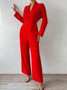 RosyDaze Deep V-Neck Batwing Sleeve Jumpsuit For New Year Clothes - Red - View 6