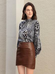 Anewsta 豹紋和斑馬紋圓筒袖上衣 - 黑與白 - 查看 3