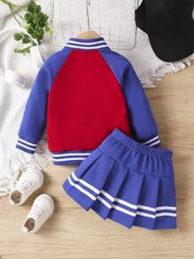 Set Di Due Pezzi Per Bambina Composto Da Giacca E Gonna A Colori A Contrasto - Rosso - Visualizzare 2