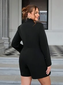 SHEIN Privé 大尺碼女士鑲鑽流蘇連身褲 - 黑色 - 查看 4