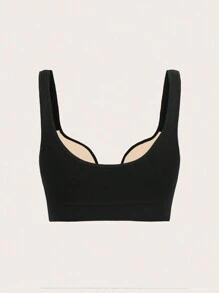 Easithlete 2pcs Solid Ribbed Knit Sports Push Up Bra - Multicolor - View 8