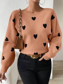 SHEIN Frenchy Hình trái tim Giải trí Áo len Áo chui đầu - trái cam - Xem 5