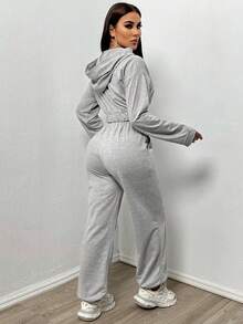 SHEIN SXY 純色連帽休閒兩件套裝 - 灰色 - 查看 2