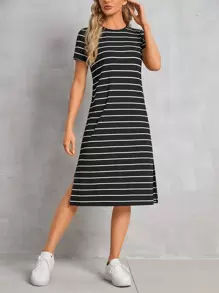 EMERY ROSE Vestido A Rayas Con Abertura Lateral