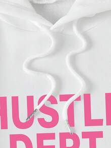 SHEIN EZwear Của phụ nữ Áo nỉ có mũ Với In thư Và Dây rút - trắng - Xem 4