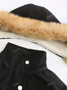 Women's Warm Parka Coat Thickened Winter Warm Furry Fluffy Hooded Jacket With Pocket Fashion Casual Ski Fit Windbreaker Outerwear