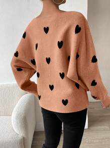 SHEIN Frenchy Hình trái tim Giải trí Áo len Áo chui đầu - trái cam - Xem 2