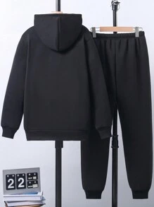 SHEIN Teen Boy Letter Printed Hooded Sweatshirt And Sweatpants Set Chic Outfits For Autumn/Winter
