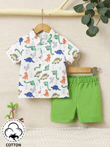 嬰兒男童恐龍圖案印花衣,搭配純色長褲套裝 - 彩色 - 查看 1