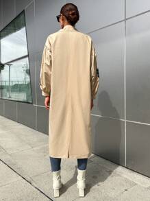 RueChic Floral Print Drop Shoulder Slant Pocket Trench Coat - Beige - View 2