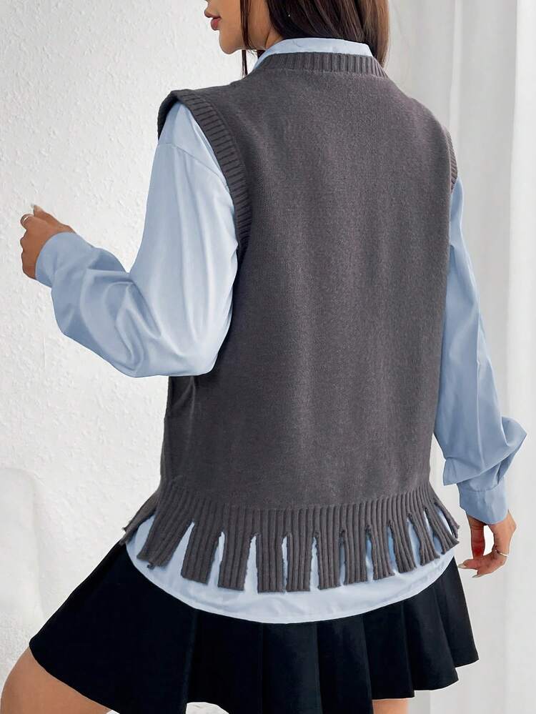 Women's Fringed Hem Sweater Vest
