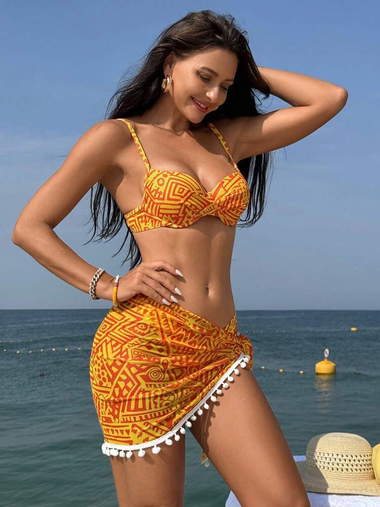 Two-Piece Bikini Set Decorated With Summer Beach