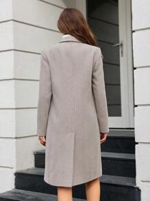 EURMUSE Women's Herringbone Turn-down Collar Coat - Beige - View 2