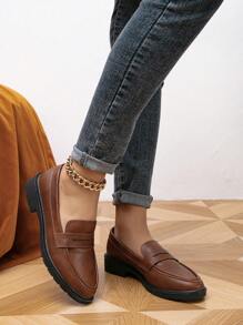 女款春秋休閒百搭正裝鞋低跟圓頭樂福鞋平底鞋