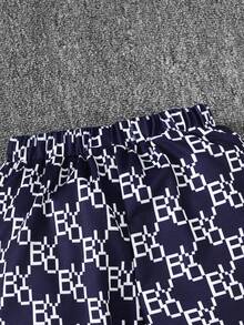 SHEIN 幼兒男童時尚戶外字母印花拉鍊上衣和褲子套裝 - 寶藍色 - 查看 4